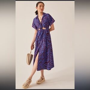 Anthropologie Twist Waist Midi Shirtdress in blue motif